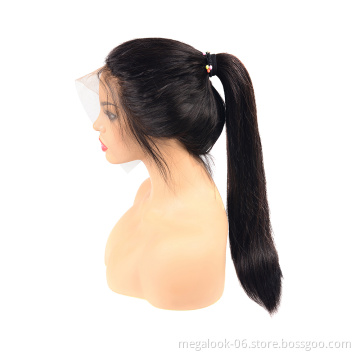 MegaLook Pre Plucked 30 Inch Peruvian Straight Human Hair 360 Lace Frontal Wig With Baby Hair Bleached Knots